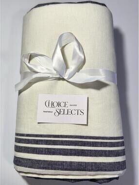 Quince Coastal Stripe Linen Blackout Curtain Panel Navy 48x96